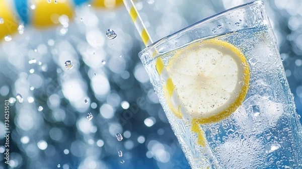 Fototapeta Sparkling lemon water splash, summer, refreshment