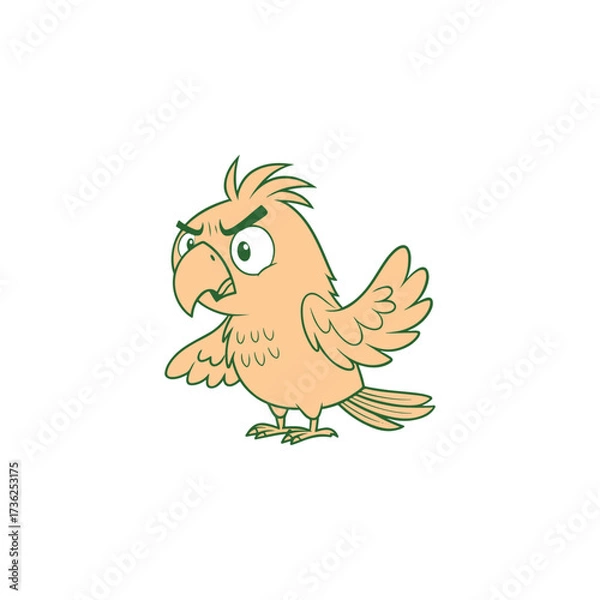 Obraz create a vector style simple cartoon little angry parrot white background.   