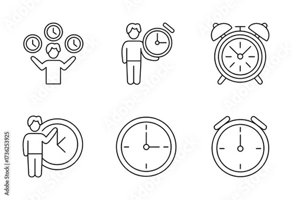 Fototapeta Time, Clock, Alarm, Productivity, Schedule, Time Management Line Icons Set
