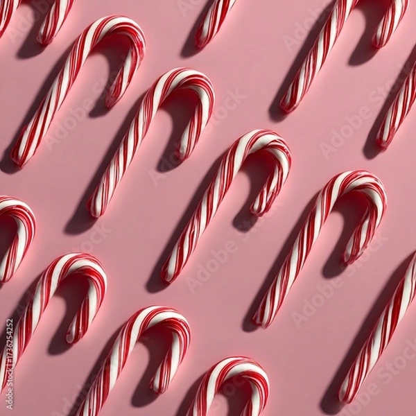 Obraz A Repetitive Pattern of Red and White Candy Canes on a Pink Background