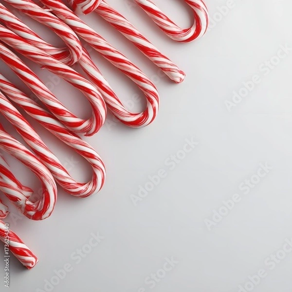 Obraz Red and White Striped Candy Canes Arranged Diagonally on a Minimalist Background
