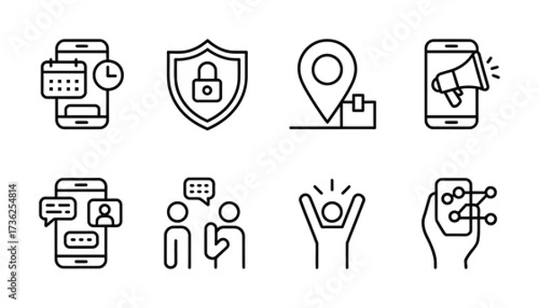 Fototapeta Mobile application service and communication line icons set