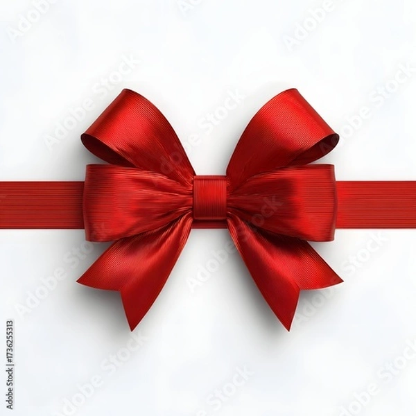 Obraz Elegant Red Christmas Ribbon Bow on a Solid White Background