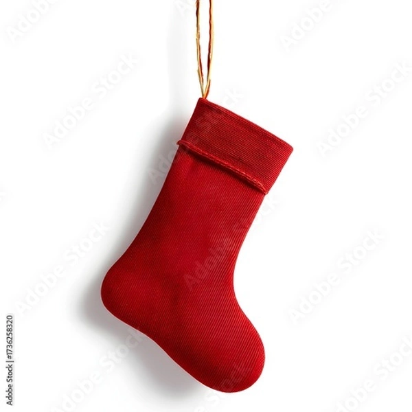 Obraz Red Christmas Stocking Hanging Isolated on a White Background