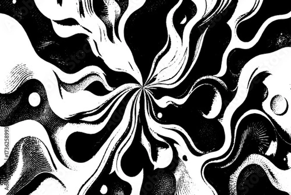 Obraz Abstract Black and White Swirling Fluid Wave Design