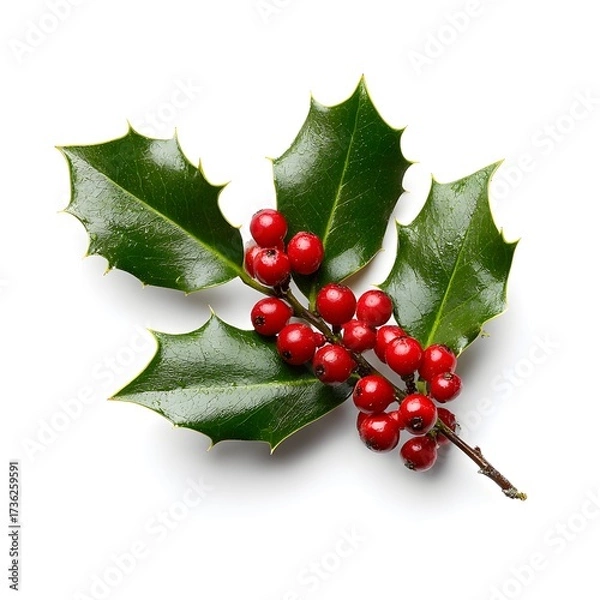 Obraz 
A Quintessential Symbol of Christmas: A Fresh Holly Branch with Red Berries