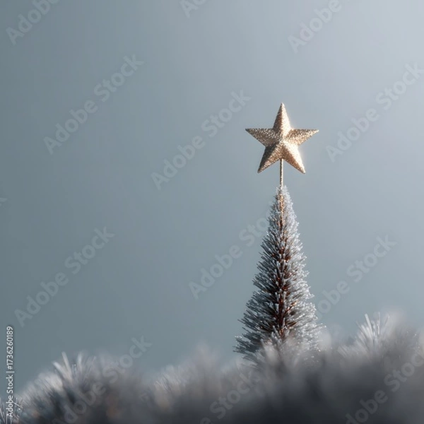 Obraz 
A Simple Holiday Statement: A Lone Golden Star Atop a Miniature Tree