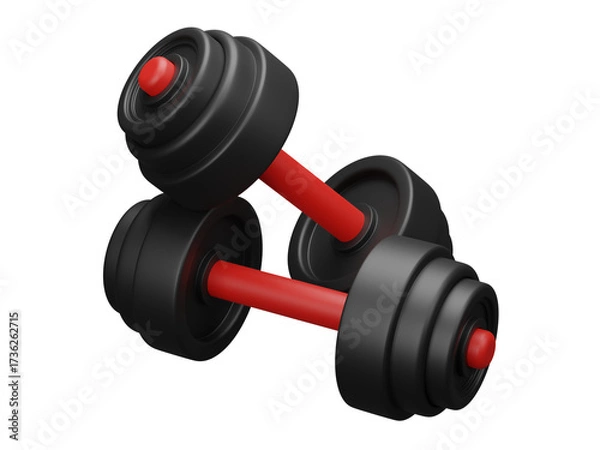 Fototapeta Black and Red Dumbbells for Fitness Training