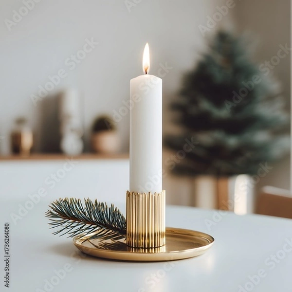 Obraz 
Serene Holiday Ambiance: A Minimalist Christmas Still Life with a Single Candle