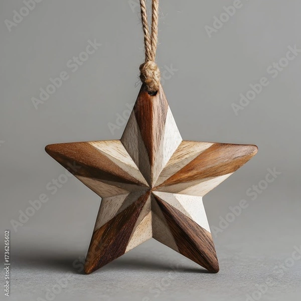 Obraz Handcrafted Wooden Star Ornament on a Neutral, Minimalist Background