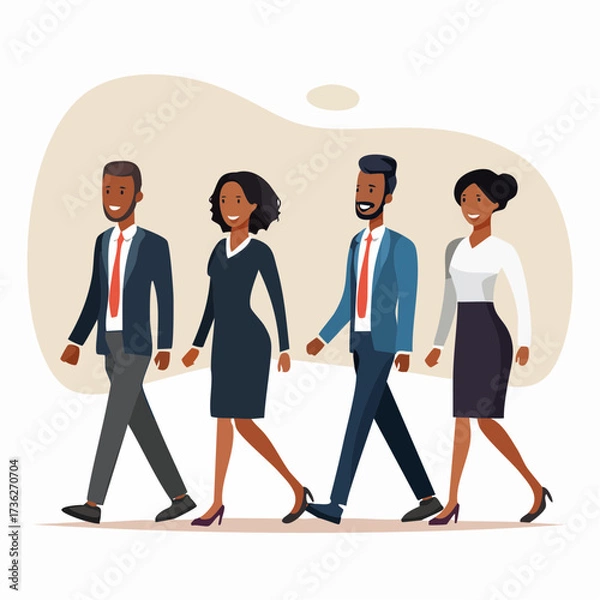 Fototapeta Dolly shot, business people walk on digital art concept, Generative AI.