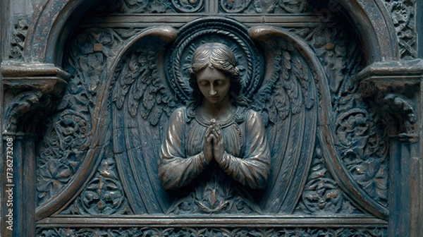 Fototapeta A relief of an angel praying with hands clasped together