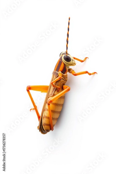Obraz A Grasshopper With Folded Legs On A White Background