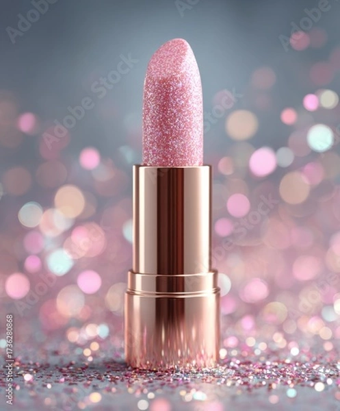 Obraz A glittery pink lipstick in a metallic case