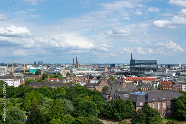 Fototapeta Panoramic city skyline with modern and historic architecture