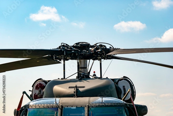 Fototapeta A close-up view of the main rotor of a military helicopter