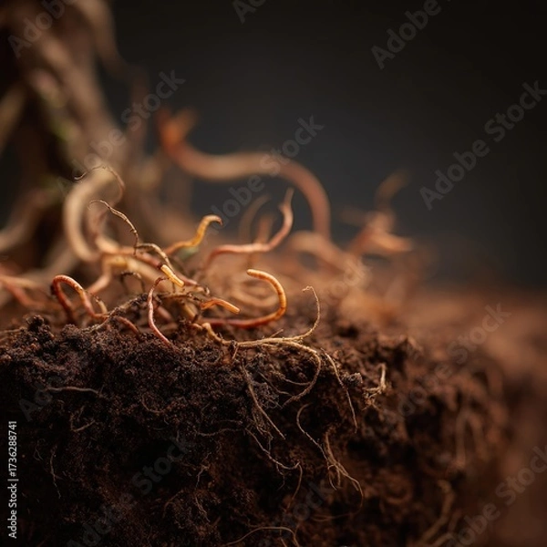 Fototapeta Soil with Roots and Organisms
