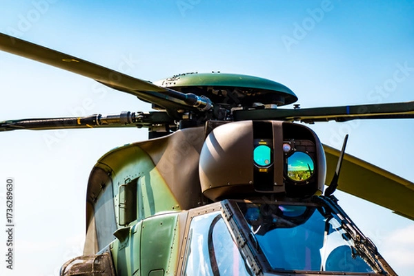 Fototapeta A close-up view of the main rotor of a military helicopter