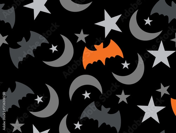 Fototapeta Halloween seamless pattern, vector scary design with bat and moon texture textile 