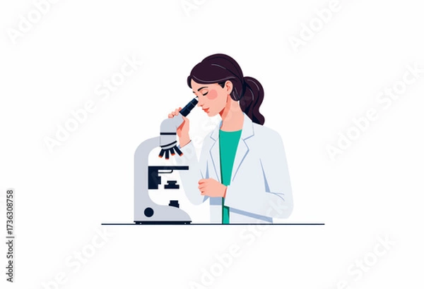 Fototapeta Scientist in White Lab Coat Observing Through Microscope in Laboratory Setting with Focus on Research and Scientific Study