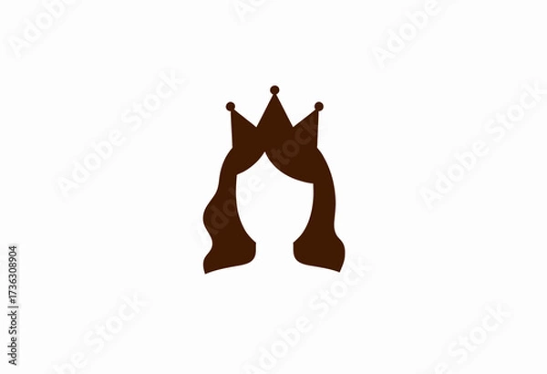 Fototapeta Simplistic Brown Silhouette of a Crowned Cartoon Figure Featuring Flowing Hair on a Clean White Background