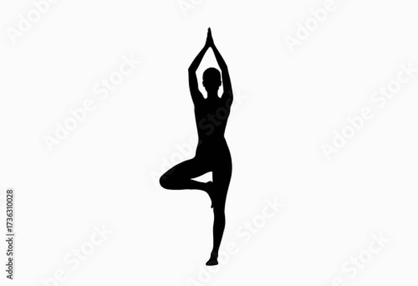 Fototapeta Graceful Silhouette of a Person in Yoga Pose Showcasing Balance and Serenity Against a Minimalist White Background