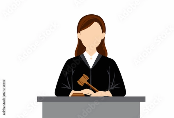 Fototapeta Illustration of a Judge Sitting at a Desk in Courtroom with a Gavel Representing Justice and the Legal System