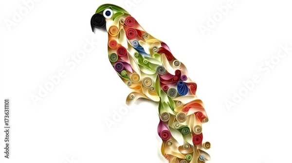 Fototapeta Animal Silhouette Quilling Concept. Colorful artistic representation of a parrot with intricate patterns.