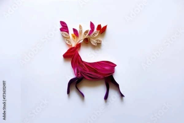 Fototapeta Animal Silhouette Quilling Concept. Colorful paper art of a deer with intricate antlers.