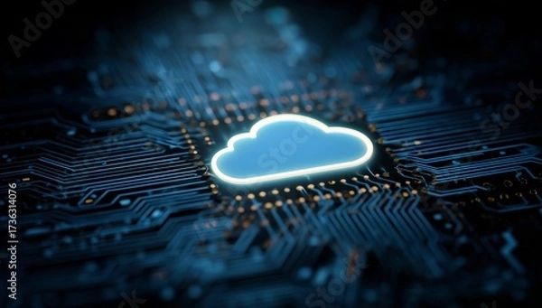 Fototapeta Digital Cloud Icon on Circuit Board Background