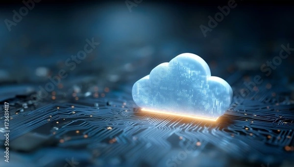 Fototapeta Digital Cloud Symbol on Circuit Board Background