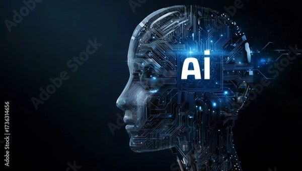 Fototapeta Concept of Artificial Intelligence with Circuitry Head Design