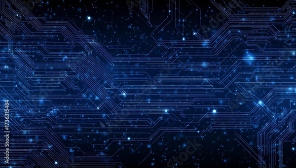 Fototapeta Abstract Blue Circuit Board Background with Stars