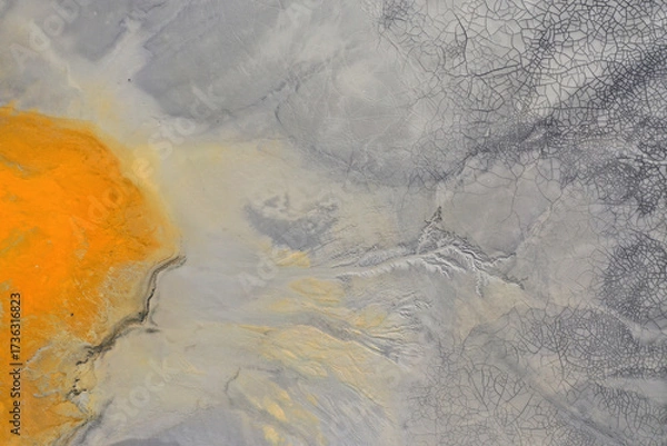 Fototapeta Ecological catastrophe nature pollution concept. Aerial view of abstract natural patterns. Acid mine drainage water background