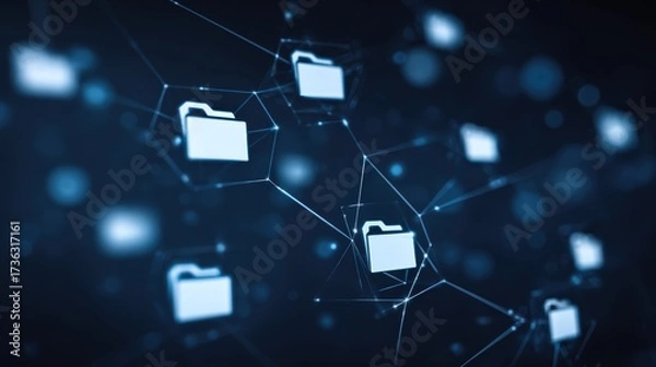 Fototapeta Abstract network grid with files and folders, futuristic software interface, digital document management system, store, search and organize documents, corporate business, paperless office	