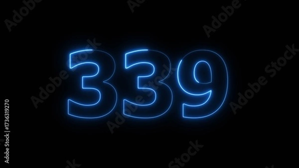 Fototapeta Abstract beautiful blue neon 339 number illustration background. Glowing neon countdown number icon background 4k.