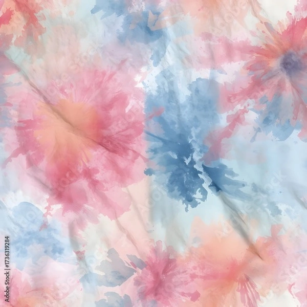 Fototapeta Tie-dye fabric with soft pastel tones, gentle watercolor texture.
