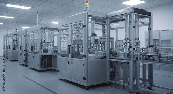 Fototapeta Automated industrial machinery in a clean facility