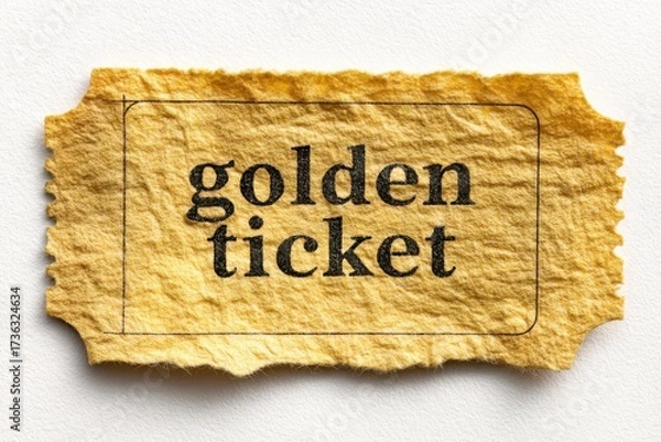 Fototapeta A shimmering golden ticket featuring the inscription "golden ticket," set against a clean white background. Perfect for themes of opportunity, rewards, and dreams come true.