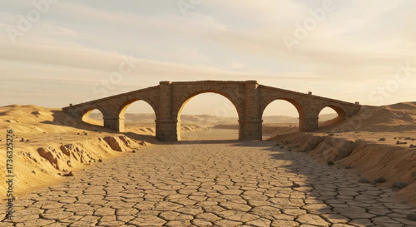 Fototapeta Ancient Stone Bridge Over Dry Riverbed