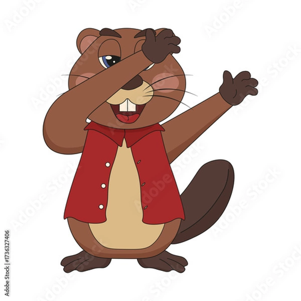 Fototapeta Cute vector beaver in unicorn pose. Silly vector animal in trendy funky unicorn posing isolated transparent background. Perfect kids t-shirt print child poster room decor template design. EPS 10