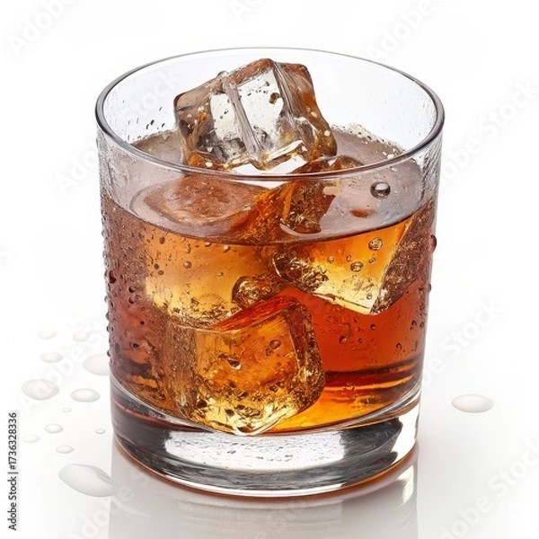 Fototapeta Refreshing iced drink, liquor and ice cubes in glass,cocktail ,refreshment