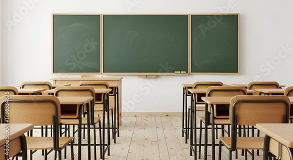 Fototapeta Empty Classroom with Green Chalkboards school education