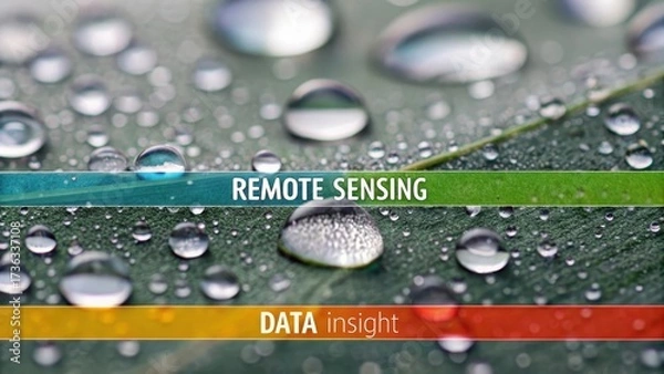 Fototapeta Close-Up of Water Droplets on Leaf with Remote Sensing Concept