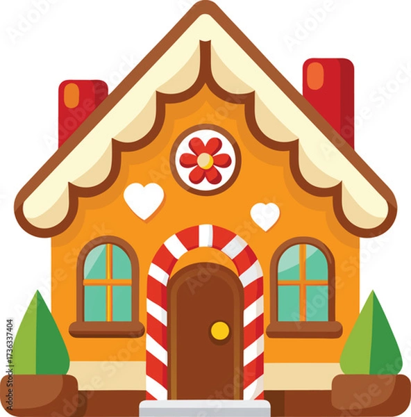 Obraz Charming Gingerbread House with Festive Candy Cane Arch and Holiday Decor