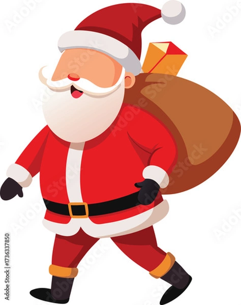 Obraz Santa Claus walking with a sack full of presents for Christmas Day