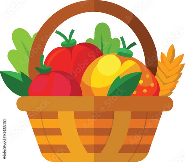 Obraz Freshly Picked Harvest Vegetables in a Wicker Basket, Ready for the Table