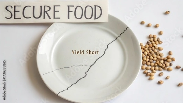 Fototapeta Creative Still Life of Cracked Plate with Text and Seeds for Food Security