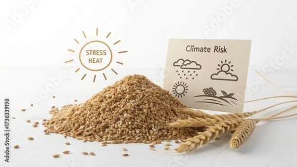 Fototapeta Grains and Climate Risk with Wheat and Sesame on Light Background