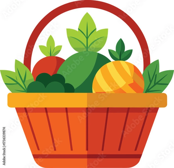 Obraz A basket filled with fresh, vibrant fruits and leafy green vegetables